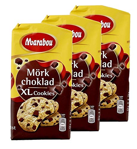 Marabou Cookies Zartbitter 184 g / XL Cookies Mörk choklad / Kekse mit mit Splittern von dunkler Schokolade, 3 er Pack, ( 3 x 184g ) von Marabou
