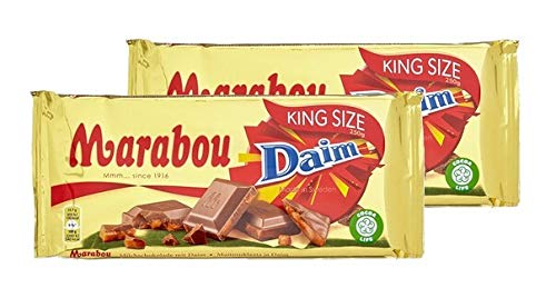 Marabou Daim Schokolade 250 g ? zartschmelzende Milchschokolade mit Mandelkaramellstückchen ? einzigartig leckere schwedische Süßigkeit ? Daim, 2er Pack, (2x250g) von Marabou
