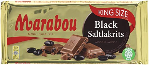 Marabou black saltlakrits Schokolade 16 x 220 g – zartschmelzende Milchschokolade mit Stückchen aus Salz Lakritze – einzigartige schwedische Süßigkeit – Salzlakritz von Marabou