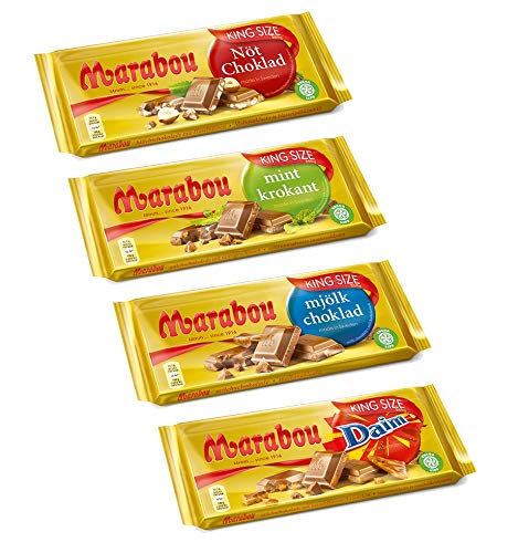 Marabou Kingsize Schokoladenvariation, 1x Mjölk Choklad, 1x Daim, 1x Mint Korkant, 1x Nöt Choklad, 4er Pack, (4x250g) von Marabou