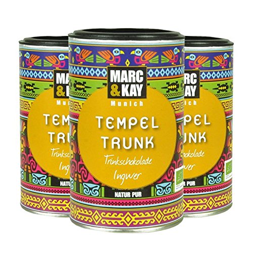 Marc & Kay Tempel Trunk Trinkschokolade Ingwer, Bio-Kakao, 250g, 3er Pack von Marc & Kay