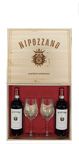 Cassetta 2 Bt Nipozzano Riserva Frescobaldi Cl 75 + 2 Calici von Marchesi De' Frescobaldi