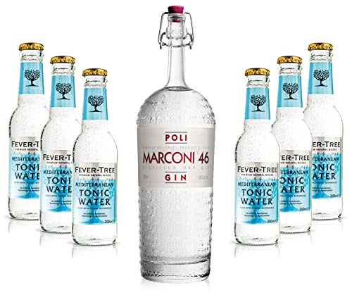 Gin Tonic Set - Marconi 46 Gin 0,7l 700ml (46% Vol) + 6x Fever Tree Mediterranean Tonic Water 200ml inkl. Pfand MEHRWEG von Marconi-Marconi