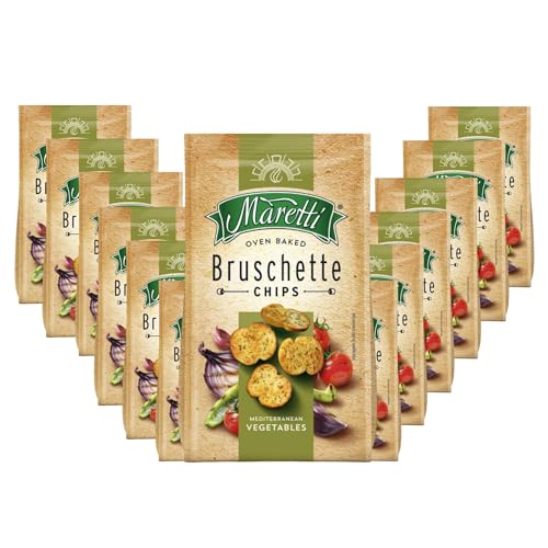 Maretti Bruschette Mediterrane Gemüse Cracker (14x150g), Brotchips mit mediterranem Gemüse Geschmack, köstliche Bruschette Chips im Ofen gebacken von Maretti