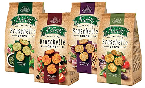 Probierpack Maretti Bruschette Sweet Brasil Pesto, Mediterrean Vegetables, Tomato-Olives-Oregano, Slow Roasted Garlic, 4er Pack, (4x150g) von Maretti