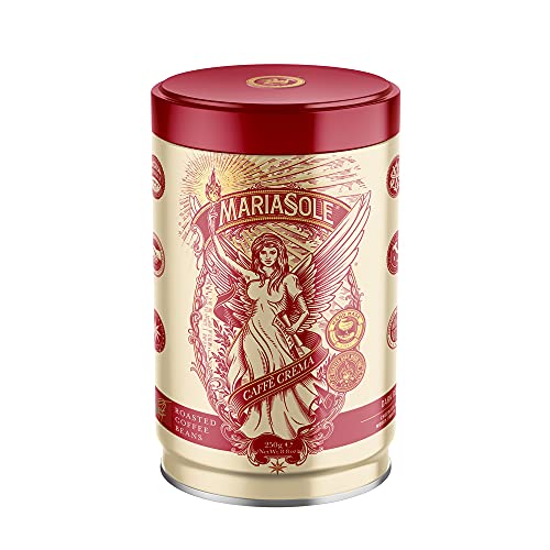 MariaSole Caffè Crema 250g in hochwertiger Kaffeedose – Traditionelle Röstung in Sizilien über Holzfeuer In Handarbeit – Premium Kaffeebohnen für Vollautomat und Siebträger von MariaSole