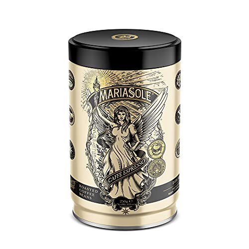 Mariasole Caffè Espresso Bohnen 250g in hochwertiger Kaffeedose - Traditionelle Röstung in Sizilien über Holzfeuer In Handarbeit - Premium Espressobohnen für Vollautomat und Siebträger von MariaSole