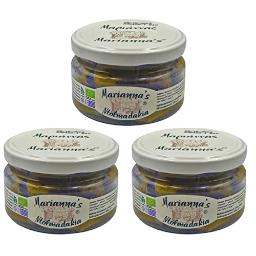 Marianna's Greek Organic Gefüllte Weinblätter mit Reis - Griechische Dolmadakia 3er Pack x 200 g (Ingesamt: 600 g) von Marianna's