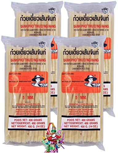 yoaxia ® - 4er Pack - [ 4x 400g ] FARMER 5mm Reisnudeln, Straight, Banh Pho/Bandnudeln/Rice Noodle + ein kleiner Glücksanhänger gratis von Marke yoaxia