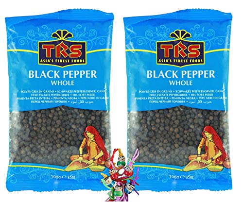 yoaxia ® - 2er Pack - [ 2x 100g ] schwarze Pfefferkörner, ganz / schwarzer Pfeffer / Whole black Pepper + ein kleines Glückspüppchen - Holzpüppchen von Yoaxia