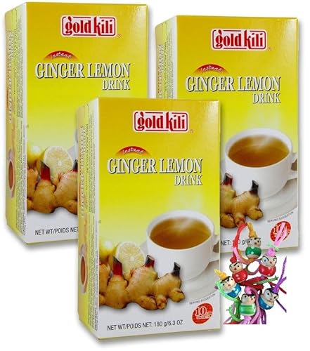 yoaxia ® - 3er Pack - [ 3x 180g (10x18g) ] Instant HONIG & INGWER Zitronengetränk / Honey Ginger Lemon Drink + ein kleines Glückspüppchen - Holzpüppchen von Yoaxia