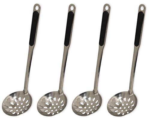 yoaxia ® - [ 4x ] Fondue-Löffel mit Löchern Ø 7cm L 26cm, silberfarben, Sieblöffel für Feuertopf, Mongolentopf von Yoaxia
