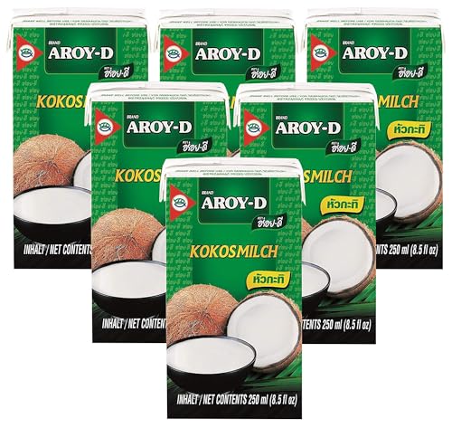 yoaxia ® 6er Pack - [ 6x 250ml ] AROY-D Kokosmilch Kokosnussmilch Cocosmilch, Coconut Milk + ein kleines Glückspüppchen - Holzpüppchen von Yoaxia