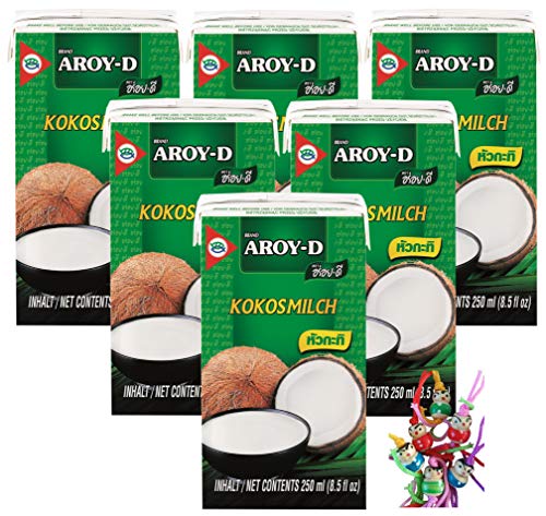 yoaxia ® 6er Pack - [ 6x 250ml ] AROY-D Kokosmilch Kokosnussmilch Cocosmilch, Coconut Milk + ein kleines Glückspüppchen - Holzpüppchen von Yoaxia