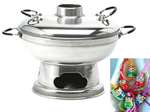 yoaxia ® - FEUERTOPF - auch Mongolentopf – Asien- Fondue – HOT POT Ø ca. 24cm – mit Deckel + ein kleines Glückspüppchen - Holzpüppchen von Yoaxia