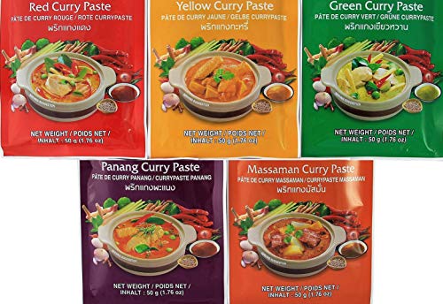 yoaxia ® Marke: 5er Pack - [ 5x 50g ] Curry Paste je 1x 50g Rote, Gelbe, Grüne, Panang, Matsaman von Yoaxia