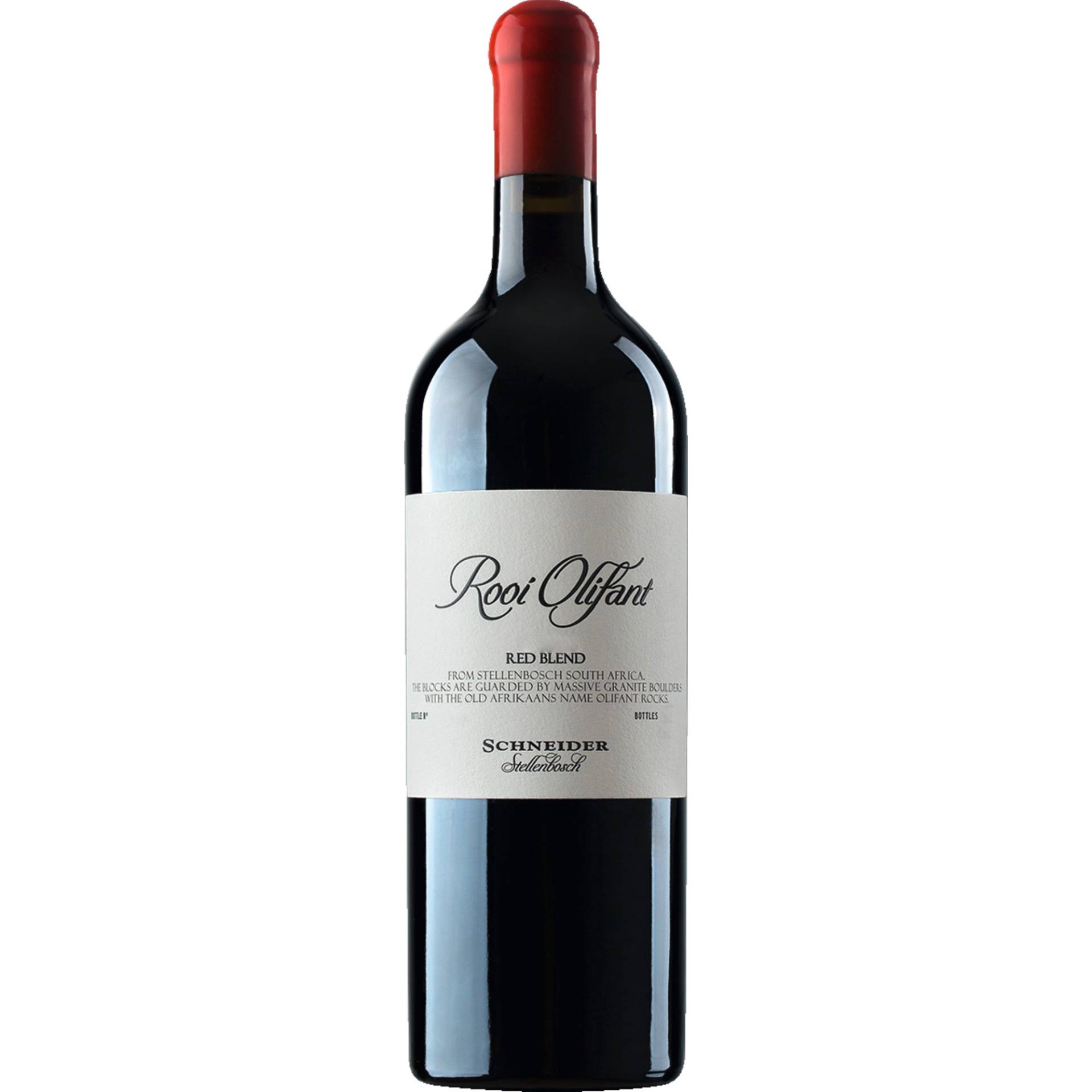 Rooi Olifant Red Blend, WO Stellenbosch, Western Cape, 2021, Rotwein von Markus Schneider, Am Hohen Weg 1, D - 67158 Ellerstadt