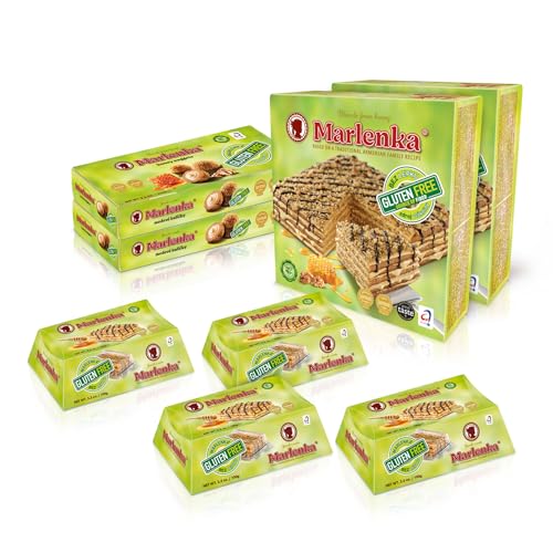 MARLENKA® Glutenfreier Mix-Produkt | 2 x Glutenfreier Honigkuchen mit Walnüssen (2 x 800 g), 2 x Glutenfreie Honigkugeln (2 x 235 g), 4 x Glutenfreies Honigtörtchen mit Walnüssen (4 x 100 g) von Marlenka