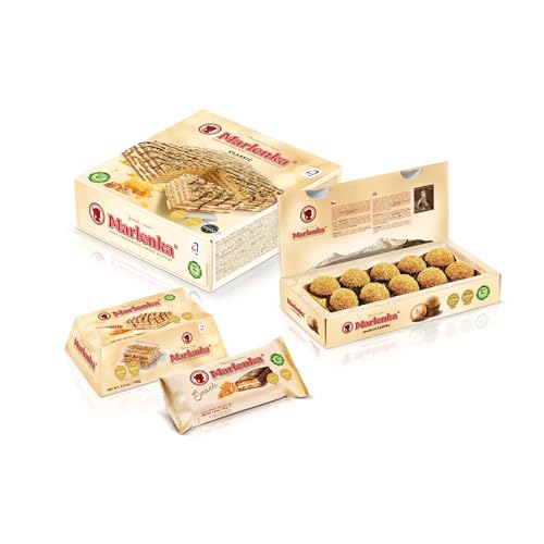 MARLENKA® Kleiner Honig-Mix-Produkt | Honigkuchen mit Walnüssen (800 g), Honigkugeln (235 g), Honigsnack (50 g) und Honigtörtchen mit Walnüssen (100 g) von Marlenka