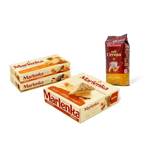 MARLENKA® Probiermix-Produkt | Honigkuchen mit Zimt (800 g), Kaffee-Honigkugeln (235 g) und Aprikosen-Honigkugeln (235 g) und Marlenka Café Crema - Espresso Bohnen (500 g) von Marlenka