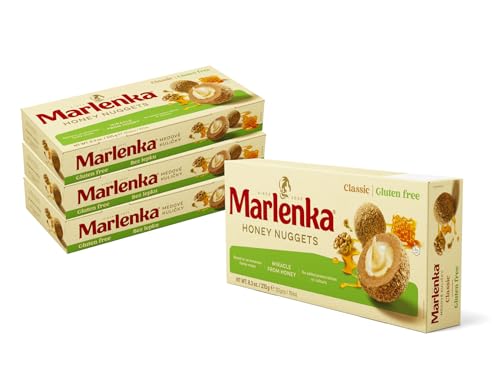 Marlenka Honigkugeln 3 + 1 Pack Glutenfrei Nuggets | Gebäckkugeln mit Honig | 4 x 10 Bälle | 4 x 235g | Süßigkeiten Großpackungen | Süssigkeiten schmecken ähnlich wie Marlenka Kuchen von Marlenka