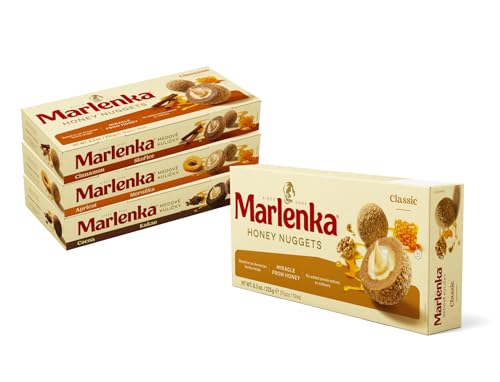 Marlenka Honigkugeln 3 + 1 Pack Mix | Delicious Honey Nuggets | Gebäckkugeln mit Honig | 4 x 10 Bälle | 4 x 235g | Süßigkeiten Großpackungen | Süssigkeiten schmecken ähnlich wie Marlenka Kuchen von Marlenka