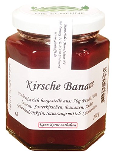 Kirsche Banane Fruchtaufstrich, 70% Fruchtanteil, 200g Gourmet Fruchtaufstrich, Kirsche, Sauerkirsche, von Marmeladen Manufaktur NF