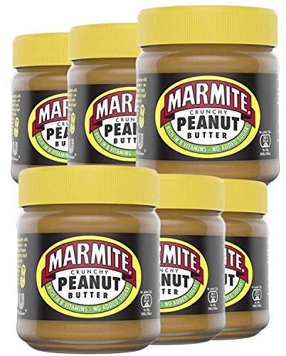 Marmite Crunchy Erdnussbutterglas, reich an Vitamin B und ohne Zuckerzusatz, 225 g (Packung mit 6 Stück) von Marmite