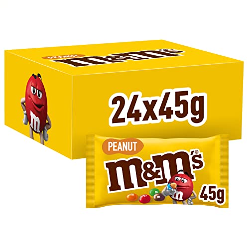 M&M'S Peanut Beutel, kleine Packungen für unterwegs, Schokolinsen mit Erdnusskern, Schokolade Großpackung, 24er Pack (24 x 45g) von M&M'S