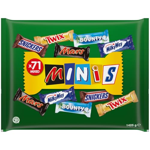 Mixed Minis Schokolade Großpackung, Mit 71 Mini-Schokoriegel Snacks (Mars, Snickers, Bounty, Twix, Milky Way), Schokoladen Geschenk, Süßigkeiten Box (1400g) von Mars
