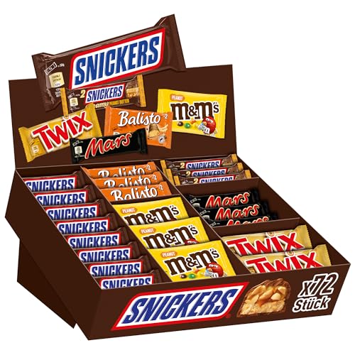 Mars, Snickers, Balisto & mehr Mixed Schokoriegel Topseller Box, Thekenaufsteller für Büro, Großpackung Schokolade, 72 Riegel (1 x 3.8kg) von Mars