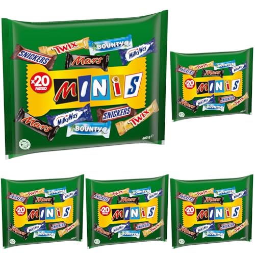 Mars Mixed Minis Beutel, Mars, Snickers, Bounty, Twix, Milky Way, Schokolade Großpackung, eine Packung (1 x 400 g) (Packung mit 5) von Mars