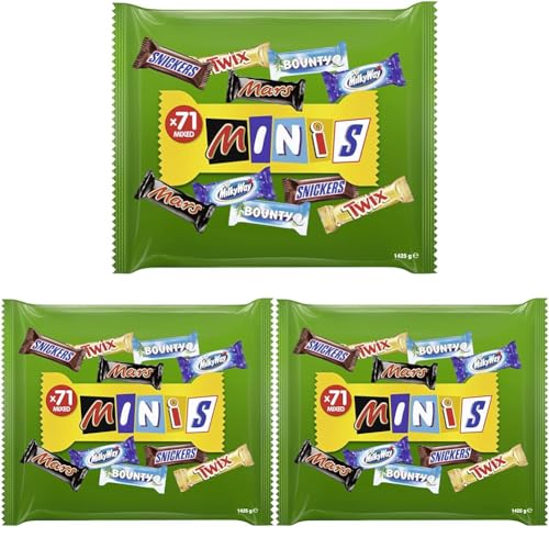 Snickers, Mars, Twix und weitere Mini Schokoriegel | Großpackung Schokolade | Party Mix | 71 Riegel | 1 x 1,4kg (Packung mit 3) von Mars