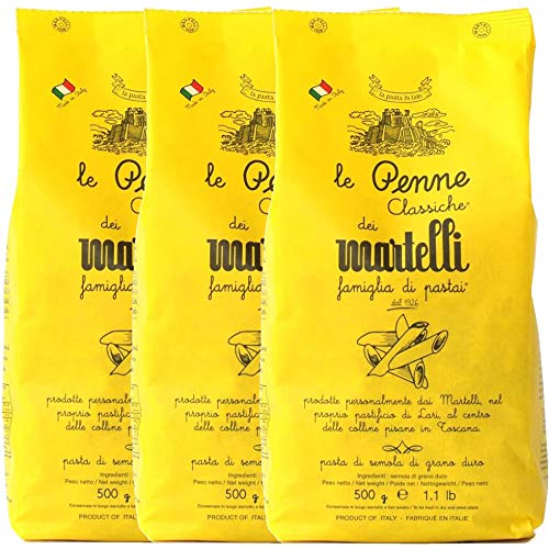 "PENNE CLASSICHE" PASTA von Martelli 3er Pack (3 x 500g) Handgemacht - Gourmet Pasta aus Toskana - Italienische Spezialitäten (Nudeln) von Martelli