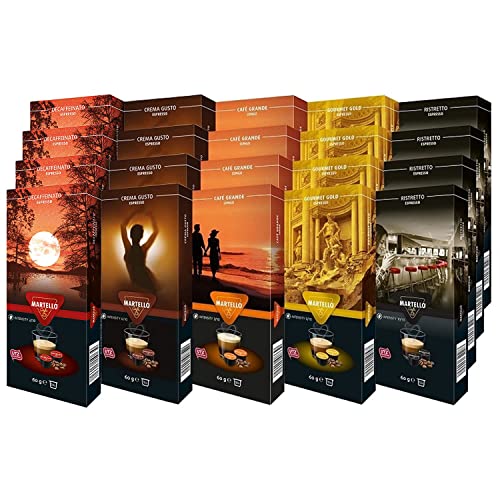 Martello Kaffeekapseln PROBIERSET 2 UTZ Zertifiziert, Nachhaltig und Fair, Von Hand Gepflückt, Master Packung 200 Kapseln (20 x 10) von MARTELLO Cafe
