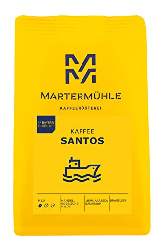 Martermühle Santos Kaffeebohnen 1kg mild I Arabica I Aromen: Mandel, Süssliche Milde I Ganze Kaffee-Bohnen schonend geröstet, säurearm von Martermühle