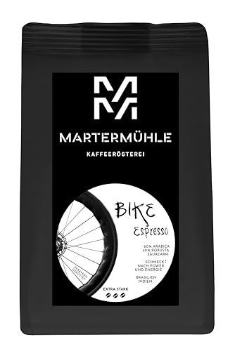 Martermühle Bike Espressobohnen 500g kräftig I Arabica/Robusta I Aromen: Macadamianuss, Milchschokolade I Ganze Espresso-Bohnen schonend geröstet, säurearm Martermühle Bike Espressobohnen 500g kräftig I Arabica/Robusta I Aromen: Macadamianuss, Milchschokolade I Ganze Espresso-Bohnen schonend geröstet, säurearm von Martermühle