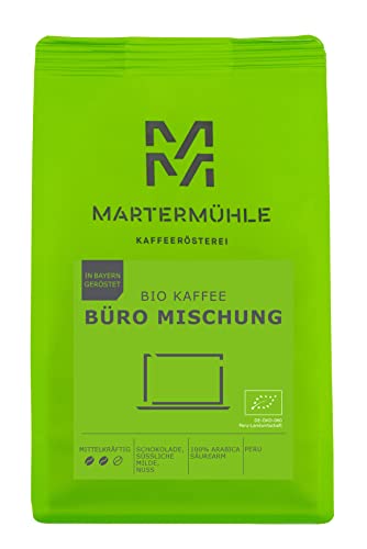 Martermühle Bio Kaffee Büro Mischung 1kg ganze Bohnen mittelkräftig I Arabica I Aroma: Kakao I Ganze Kaffee-Bohnen schonend geröstet, säurearm von Martermühle