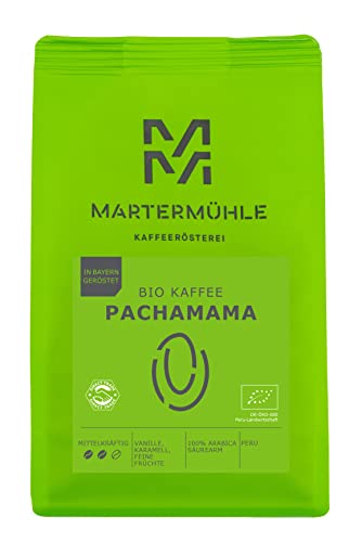 Martermühle PachaMama Bio Kaffeebohnen 500g mittelkräftig I Arabica I Aromen: Feine Früchte, Karamell, Vanille I Ganze Bio Kaffee-Bohnen schonend geröstet, säurearm von Martermühle