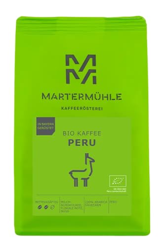 Martermühle Peru Bio Kaffeebohnen 1kg mittelkräftig I Arabica I Aromen: Milchschokolade, Florale Note, Nuss I Ganze Bio Kaffee-Bohnen schonend geröstet, säurearm von Martermühle