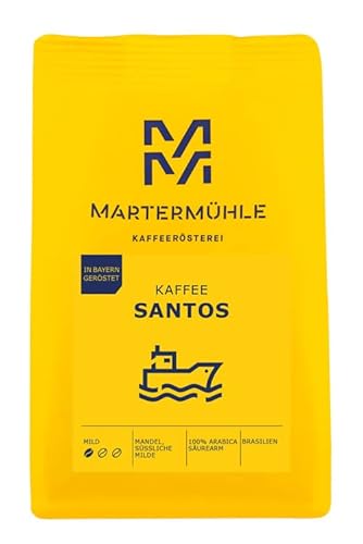 Martermühle Santos Kaffeebohnen 250g mild I Arabica I Aromen: Mandel, Süßliche Milde I Ganze Kaffee-Bohnen schonend geröstet, säurearm von Martermühle