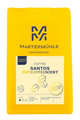 Martermühle Santos Kaffeebohnen entkoffeiniert 500g mild I Arabica I Aromen: Süßliche Milde, Toffee I Ganze Kaffee-Bohnen schonend geröstet, säurearm Martermühle Santos Kaffeebohnen entkoffeiniert 500g mild I Arabica I Aromen: Süßliche Milde, Toffee I Ganze Kaffee-Bohnen schonend geröstet, säurearm von Martermühle