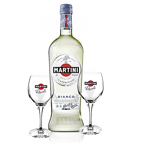 Martini Bianco 1,0l (14,4% Vol) + 2x Martini Ballon Gläser Glas Bar Longdrink- [Enthält Sulfite] von Martini-Martini
