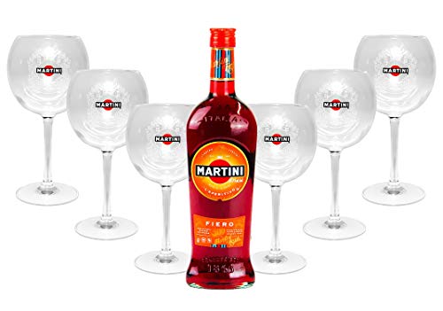 Martini Fiero Wermut 1L (14,4% Vol) + 6x Martini Royale Ballon Cocktail Gläser Glas Set 47cl - [Enthält Sulfite] von Martini-Martini