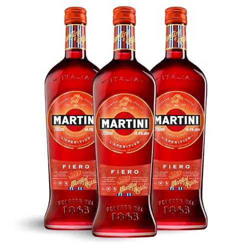 MARTINI Fiero roter Wermut Aperitif, 14,4% vol., 3 x 75cl / 750ml, süßer Wermut angereichert mit handgeschnittenen spanischen Orangenschalen von Martini