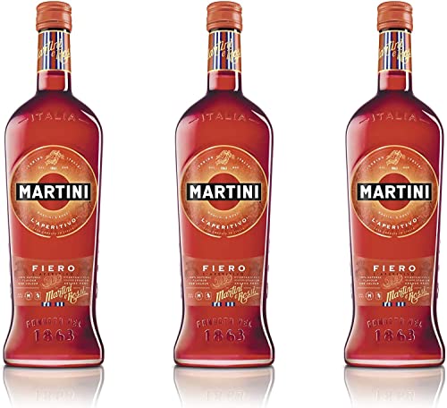 MARTINI Fiero, süßer Aperitif angereichert mit handgeschnittenen spanischen Orangenschalen, 14,4% vol., 3 x 100cl / 1L von Martini