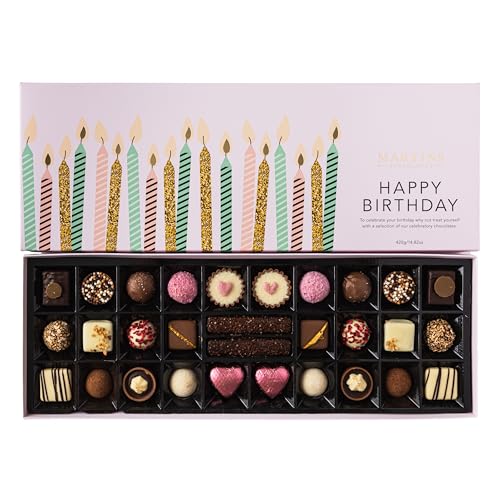 Martin’s Chocolatier Alles Gute zum Geburtstag-Geschenkbox | 30 luxuriöse belgische Schokoladen-Feierbox | Auswahl aus 15 verschiedenen Geschmacksrichtungen (Rosa, 420 g) von Martins Chocolatier