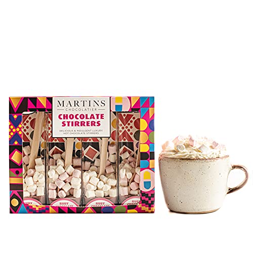Martin's Chocolatier Rührstäbchen für heiße Schokolade (1 Box) Rubinschokolade | heiße Schokoladenlöffel mit Marshmallows | aromatisiertes Schokoladengetränk | belgische Schokolade Geschenkset von Martins Chocolatier