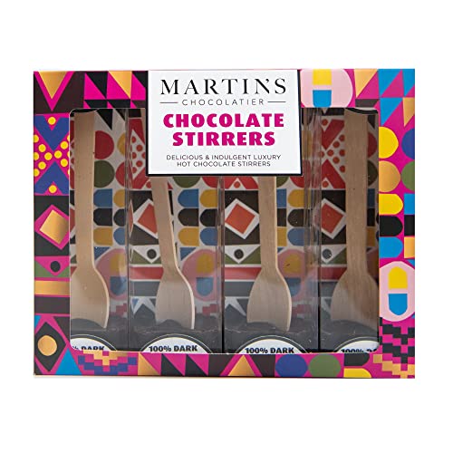 Martin's Chocolatier Rührstäbchen für heiße Schokolade (2 Boxen) 100% dunkle Schokolade | heiße Schokoladenlöffel mit Marshmallows | aromatisiertes Schokoladengetränk | belgische Schokolade Geschenkset von Martins Chocolatier