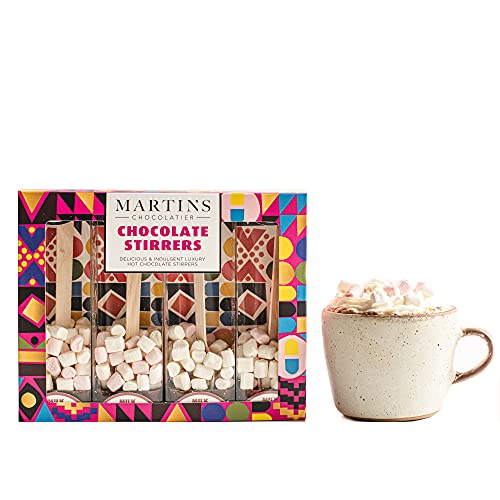 Martin's Chocolatier Rührstäbchen für heiße Schokolade (2 Boxen) Milchschokolade | heiße Schokoladenlöffel mit Marshmallows | aromatisiertes Schokoladengetränk | belgische Schokolade Geschenkset von Martins Chocolatier